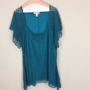 Dress Barn Emerald Green Lace Boho Top Plus Size 3X